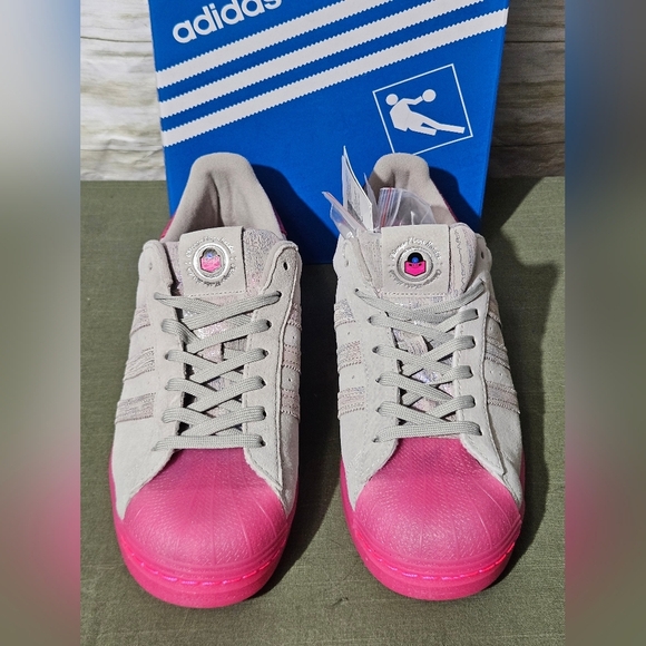 Adidas Superstars ASW Women's Gray suede Sneakers with Pink Sole - Picture 10 of 14